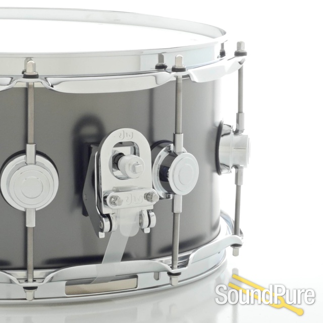 DW 6.5x14 Collectors Black Satin over Brass Snare Drum — image 2