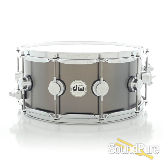 DW 6.5x14 Collectors Black Satin over Brass Snare Drum — image 1