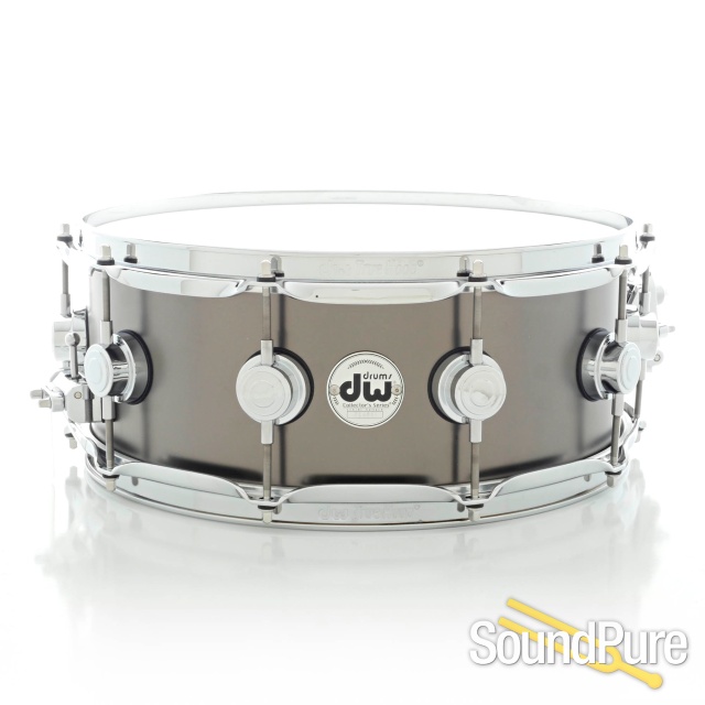 DW 5.5x14 Collectors Black Satin over Brass Snare Drum — image 1
