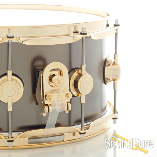 DW 6.5x14 Collectors Black Satin over Brass Snare Drum-Gold — image 2