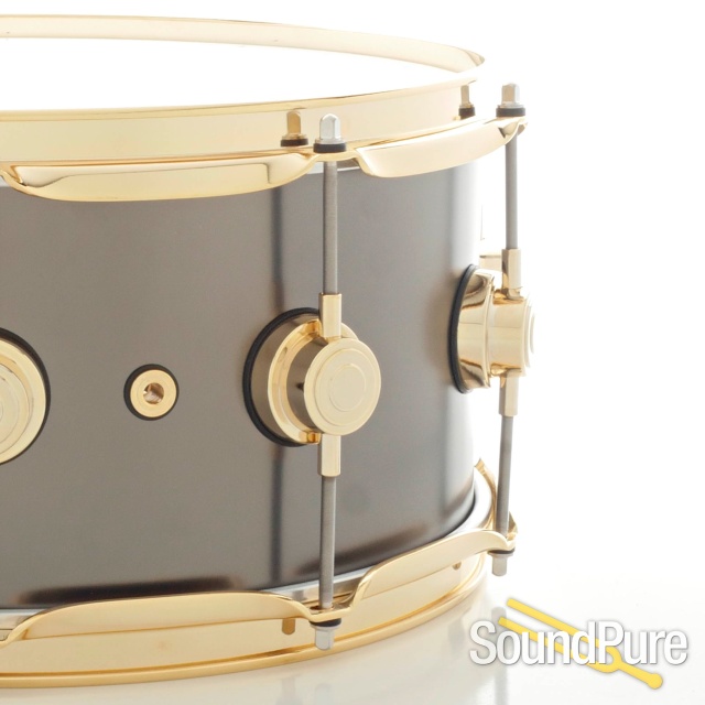 DW 6.5x14 Collectors Black Satin over Brass Snare Drum-Gold — image 5