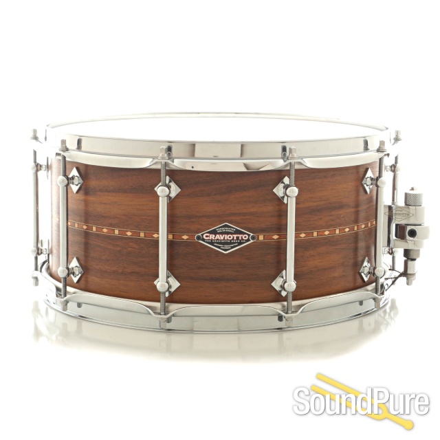 Craviotto 6.5x14 Walnut Custom Snare Drum-Walnut Inlay-Used — image 1