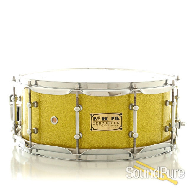 Pork Pie 6x14 Maple Snare Drum-Chartreuse Sparkle-Used — image 1