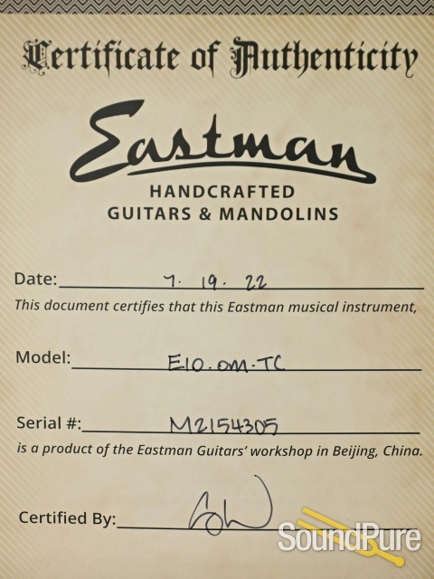 Eastman E10OM-TC Adirondack/Mahogany #M2154305 — image 5