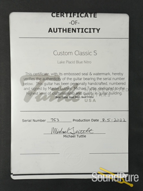 Tuttle Custom Classic S Lake Placid Blue Nitro #753 — image 5