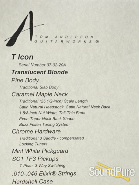 Anderson T Icon Trans Blonde Guitar #07-02-20A - Used — image 5