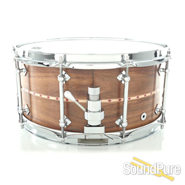 Craviotto 6.5x14 Walnut Custom Snare Drum Red Inlay BB/BB — image 2