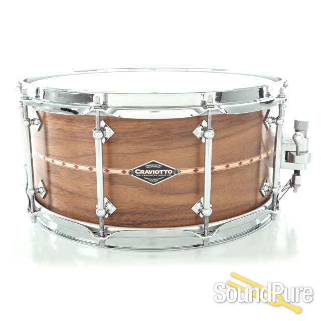 Craviotto 6.5x14 Walnut Custom Snare Drum Red Inlay BB/BB — image 1