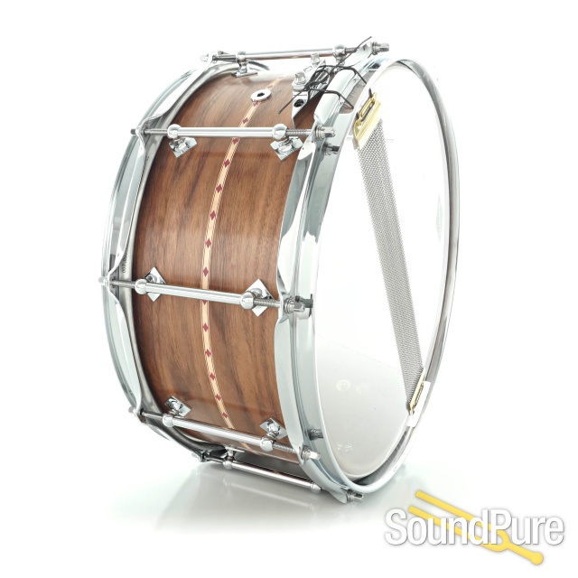 Craviotto 6.5x14 Walnut Custom Snare Drum Red Inlay BB/BB — image 3