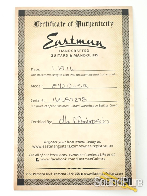 Eastman E40D-SB Adirondack/RW Sunburst #16557278 - Used — image 6