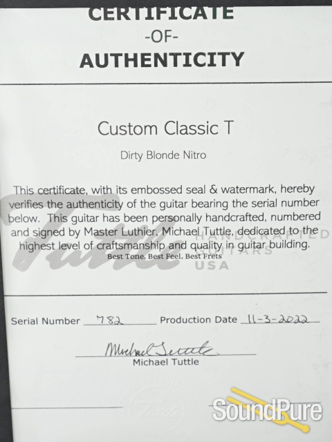 Tuttle Custom Classic T Dirty Blonde Nitro Guitar #782 — image 5