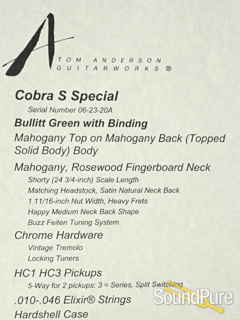 Anderson Cobra S Special Bullitt Green #06-23-20A - Used — image 5