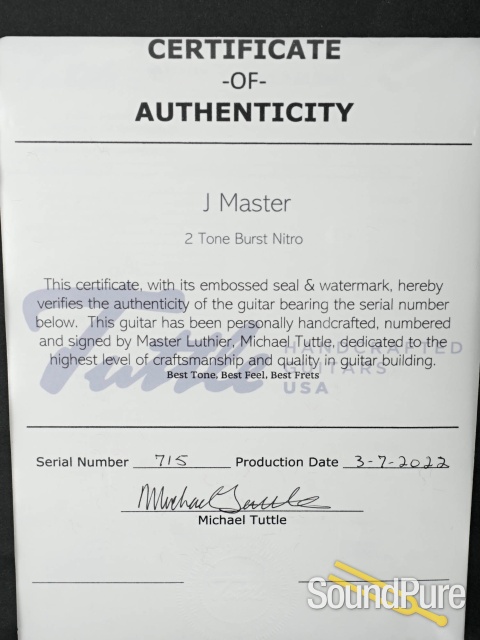 Tuttle J-Master 2-Tone Burst Electric Guitar #715 - Used — image 4