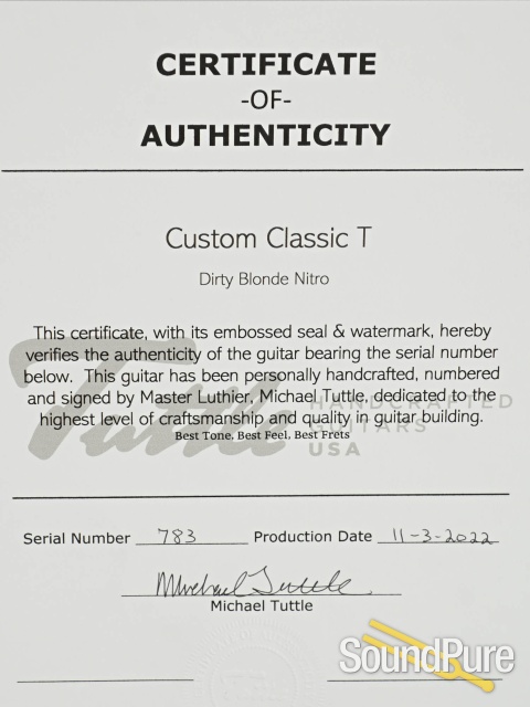 Tuttle Custom Classic T Dirty Blonde Guitar #783 - Used — image 5