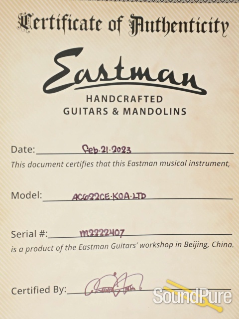 Eastman AC622CE Koa Ltd Edition Acoustic Guitar #M2222407 — image 6