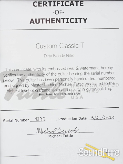 Tuttle Custom Classic T Dirty Blonde Nitro Guitar #833 — image 5