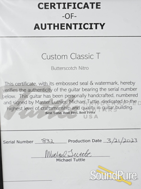 Tuttle Custom Classic T Butterscotch Nitro Guitar #832 — image 5