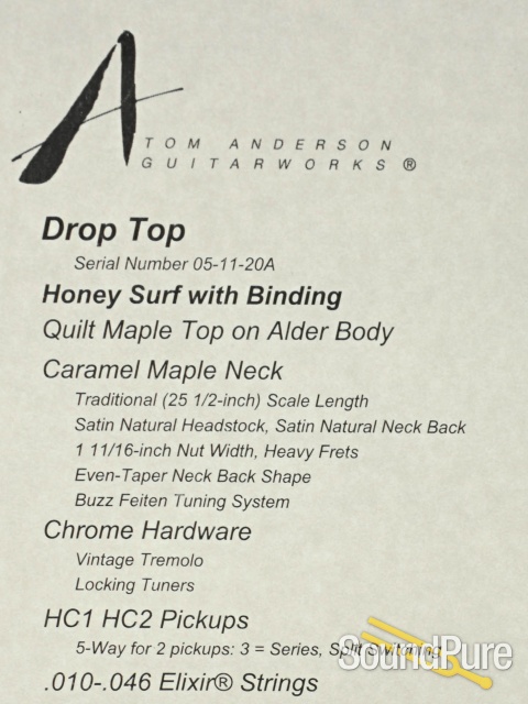 Anderson Drop Top Honey Surf Guitar #05-11-20A - Used — image 5