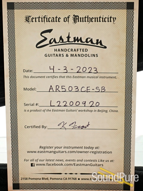 Eastman AR503CE-SB Spruce/Maple Archtop Guitar #L2200920 — image 5