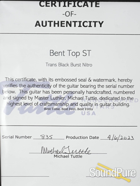 Tuttle Bent Top ST HH Trans Black Burst Electric Guitar #835 — image 5