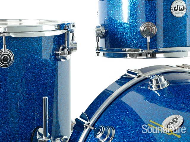 DW 3pc Collectors Series Maple Drum Set-Blue Glass Glitter — image 2