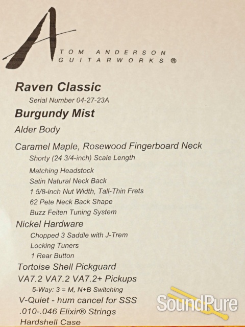 Anderson Raven Classic Burgundy Mist Guitar #04-27-23A — image 5