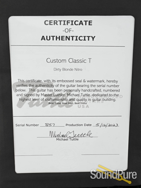 Tuttle Custom Classic T Dirty Blonde Nitro Guitar #857 — image 5