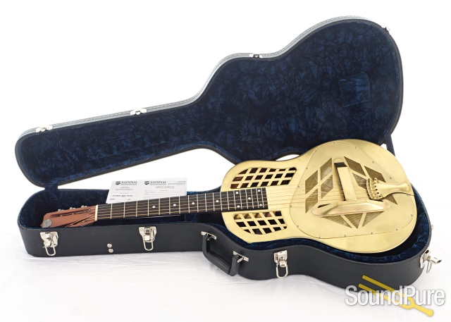 National Raw Brass Tricone 12 Fret Resonator Guitar #25063 — image 6