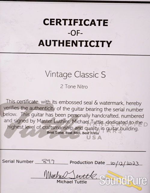 Tuttle Vintage Classic S Aged Nitro 2-Tone Burst #897 — image 5