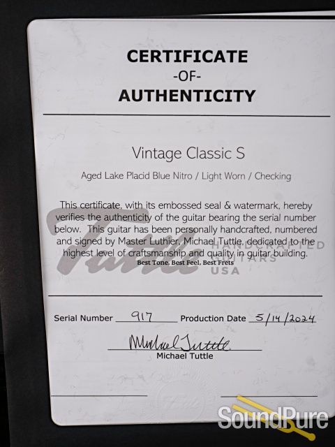 Tuttle Vintage Classic S Lake Placid Blue Guitar #917 — image 5
