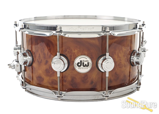 DW X6 Campher Burl w/ Chrome Hardware Snare Drum — image 1