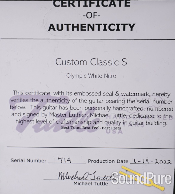 Tuttle Custom Classic S Olympic White Guitar #714 - Used — image 5