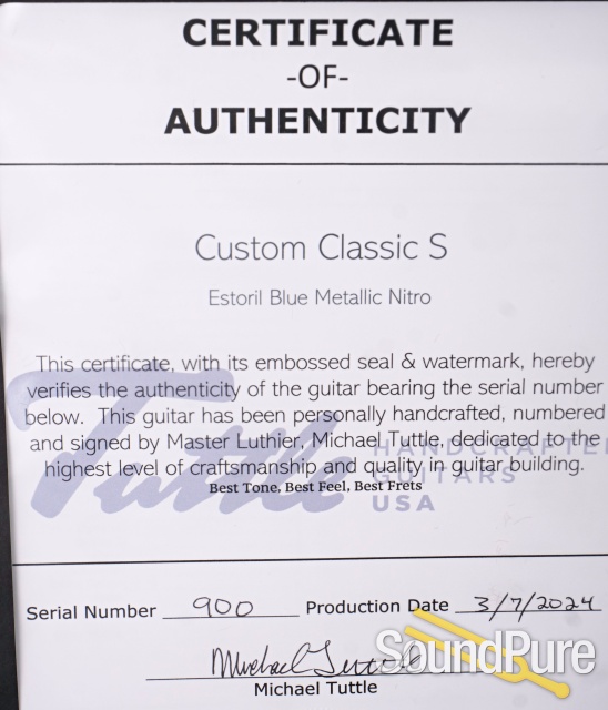 Tuttle Custom Classic S Estoril Blue Metallic Guitar #900 — image 5