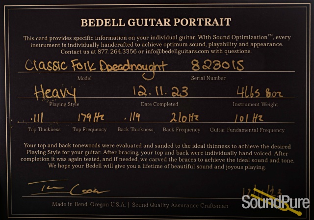 Bedell Classic Folk Dreadnought Acoustic #823015 - Used — image 6