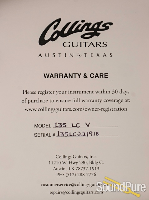 Collings I-35 LC V Tobacco Sunburst Guitar #221918 - Used — image 5