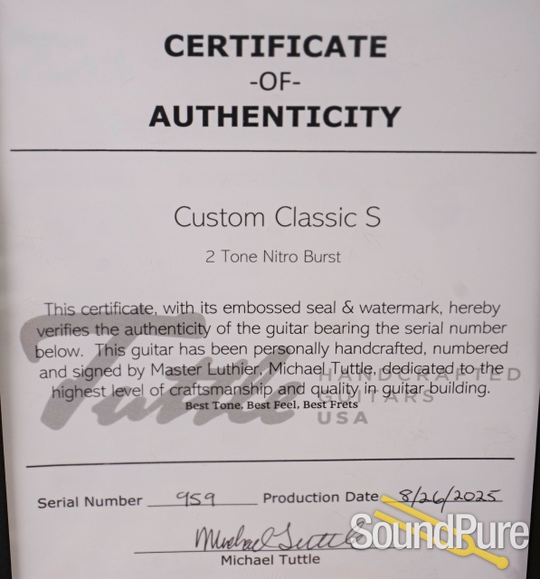 Tuttle Custom Classic S 2 Tone Nitro Burst Guitar #959 — image 5
