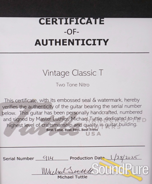 Tuttle Vintage Classic T Two Tone Nitro Guitar #914 - Used — image 6