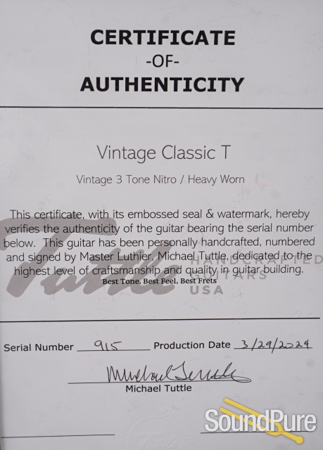 Tuttle Vintage Classic T Heavily Worn Electric Guitar #915 — image 6
