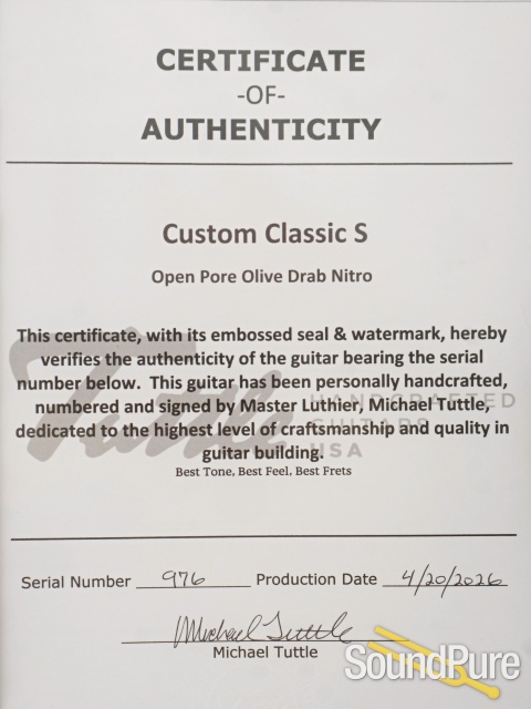 Tuttle Custom Classic S Open Pore Olive Drab Guitar #976 — image 5