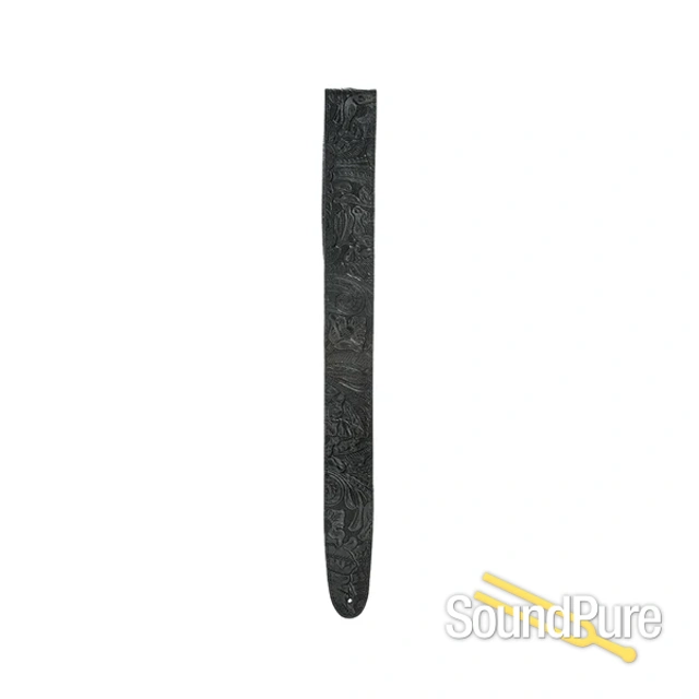 D'Addario Embossed Deluxe Leather Guitar Strap - Black — image 2