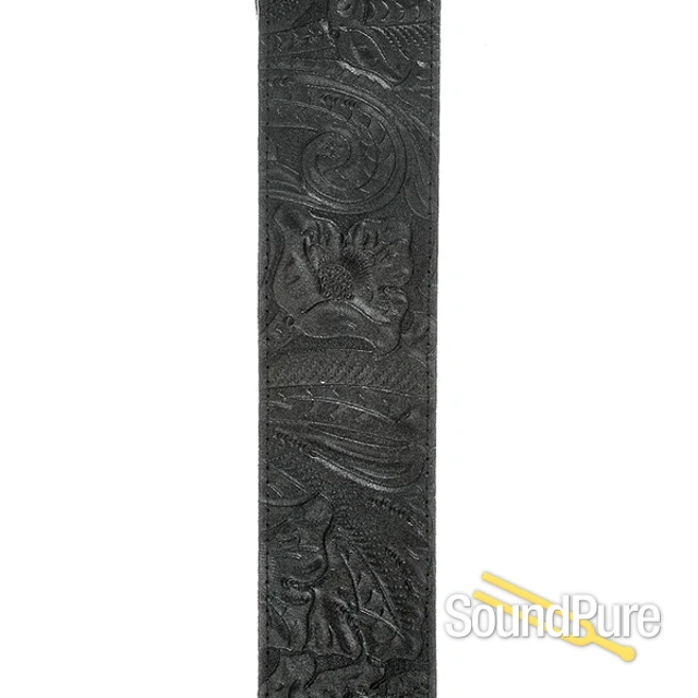 D'Addario Embossed Deluxe Leather Guitar Strap - Black — image 3