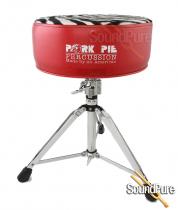 Pork Pie Percussion Round Drum Throne-Red Sparkle/Zebra Pork Pie Percussion Round Drum Throne-Red Sparkle/Zebra
