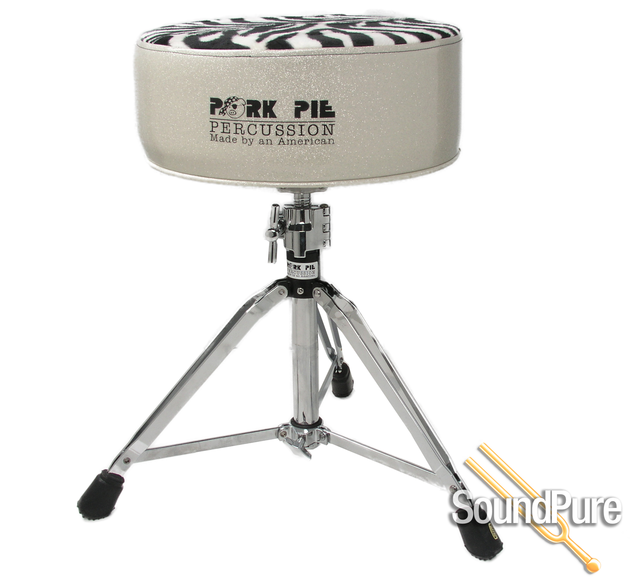 Pork Pie Percussion Round Drum ThroneSilver Sparkle/Zebra